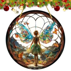 Attrape-soleil f&eacute;e papillon attrape-soleil f&eacute;e ronde teint&eacute;e acrylique pendentif de fen&ecirc;tre vintage d&eacute;cap&eacute; f&eacute;e attrape-soleil tach&eacute; f&eacute;e color&eacute; d&eacute;coration de fen&ecirc;tre int&eacute;rieure (yanguo, neuf)