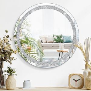 Lzuso Diamant cass&eacute; Miroir Mural Cristal Rond Suspendu Miroir Mur d&eacute;coration 50x50cm Salon Miroir sans Cadre Salle de Bains Chambre Couloir Mur d&eacute;coration (Kyucheng, neuf)