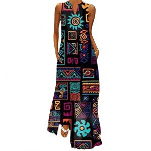 NNGOTD Femme Robe Longue &Eacute;t&eacute; Boho Chic Robe Et&eacute; Femme Boh&egrave;me Chic Vintage Col V Manches Courtes Robe Longue Casual Imprim&eacute; Fleurie Maxi Robe Mode Robe De Plage Soir&eacute;e Robe Patineuse (BAULMD（90% Big Promotion Without Discount Code ）, neuf)