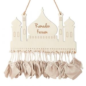 Calendrier Ramadan en Bois, Calendrier Ramadan avec 30 Sac en Tissu, Ramadan Mubarak Decoration, Calendrier Ramadan Suspendre, Eid D&eacute;coration Calendrier de L'avent de Mural Deco de Porte Enfant Cadeau (xintuozjiayou, neuf)