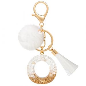 MWOOT Porte Clé Lettre O Peluche Tassel, Initial Résine Personnalisé Keychain Or Blanc, Porte Clef Lettre Pendentif Décoratif, Kawaii Porte Clef Voiture Charm, Idee Cadeau D'Anniversaire pour Femme (vetpw, neuf)