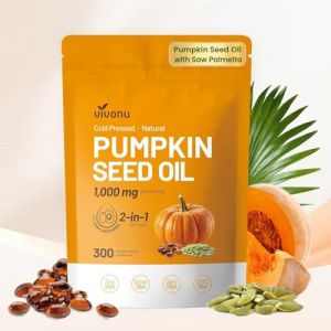 VivoNu Huile de P&eacute;pins de Courge - Saw Palmetto - pumpkin seed oil - 1000 mg - 300 unit&eacute; - Sans Soja, Sans Gluten & Sans OGM (VivoNu EU, neuf)