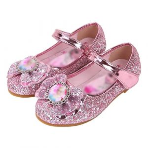Eleasica Fille Talons Plats Chaussures de Princesse Reine des Neiges Elsa Anna Paillettes Déguisement Violet Argenté Bleu Rose Doux Halloween Noël Anniversaire Carnaval Cosplay ,36 EU,Rose (Eleasica, neuf)