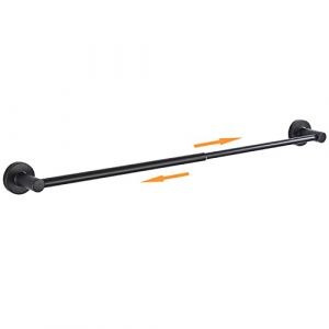 Porte-Serviettes r&eacute;glable pour Salle de Bain - Barre Porte-Serviettes Simple Extensible en Acier Support Mural avec vis - Barre Porte-Serviette - Noir Mat (ELLEN Sanitary Ware, neuf)