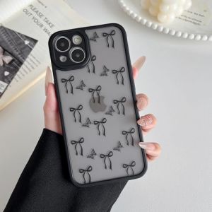 XIZYO Coque pour iPhone 15 6,1 Pouces, Mignon Mat Translucide N&oelig;ud Papillon Ruban Motif Antichoc Coque, Housse Luxe Esth&eacute;tique Souple TPU pour Filles Femmes, Ruban Papillon/Noir (XIZYO, neuf)