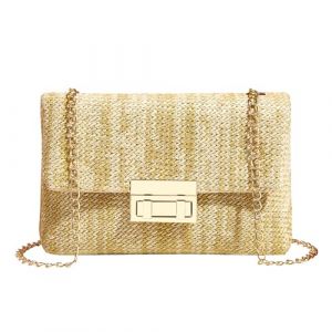 TOFBS Sac a Main Femme Bandouli&egrave;re de Plage d'Embrayage Soir&eacute;e Sacs Tiss&eacute;s Pochette en Paille Tiss&eacute;e Boh&egrave;me avec Cha&icirc;ne pour Ceremonie Mariage Parti Prom (Jaune clair) (Delaniedaily, neuf)