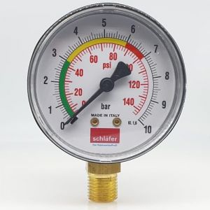 Schläfer 0930168 | Manomètre hydraulique vertical Ø 63 mm, raccord radial 1/4 ", échelle de mesure 0-10 bar, pour systèmes thermiques et contrôle de pression d'air et d'eau (ISME SHOP, neuf)
