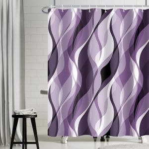 Uiiooazy Rideau Douche Violet, Rideau de Douche Anti Moisissure Abstrait Rayures Mauve Rayé Rideaux de Baignoire Tissu Imperméable Lavable Polyester Rideaux Salle de Bain avec 12 Crochets 180x180cm (dongguibinjingpinxiaodianpu, neuf)