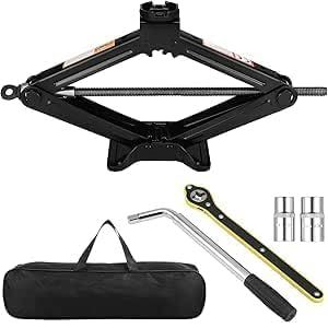 Knpwer Cric Losange,3T/3000kg Cric à Ciseaux,Kit de Cric de Voiture,Cric de Manivelle,Démonte Roue Télescopique,Manivelle Clé,avec 2 Douilles, pour SUV et Automobile (YUSHENGUK, neuf)