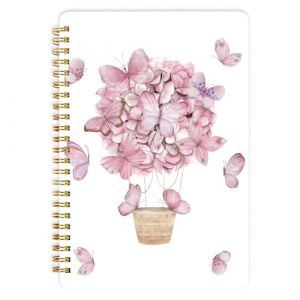 Mlife Carnet A5 À Spirales, Bloc-Notes - 160 Pages, Papier 100 G/M² Résistant À L'encre, Couverture Rigide Avec Pochettes, Élastique Pour Agenda Et Bullet Journal Adulte (Papillon Rose) (Qcore, neuf)