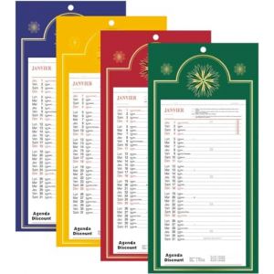 Calendrier mural mensuel long sur plaque 16x33cm (COLORIS ALEATOIRES) - 2026 (FOURNITURE DISCOUNT, neuf)