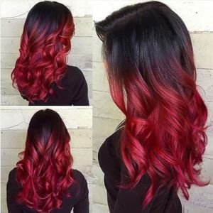 perruques pour femmes Perruque for Costume de Fête Halloween Synthétique Résistant à la Chaleur Noir à Violet Ombre Femmes Cheveux Longs Ondulés Perruques de cheveux d'apparence naturelle(Red) (songyl20248, neuf)