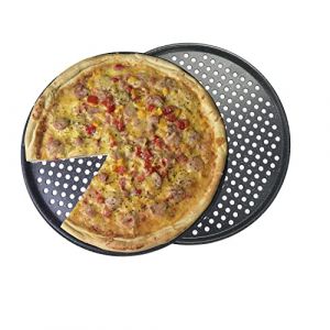 monfish Plateau à pizza 35cm avec perforation - 2 packs de plateau à pizza perforés - Pizza Pan en acier carbone acier - Moule à pizza anti-adhésif (monfish, neuf)