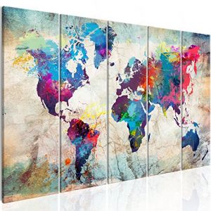 murando - Tableau décoratif Carte du monde 225x90 cm - Impression sur toile colorée - Décoration murale pour salon et chambre - Carte des continents colorés texture du monde bleu k-A-0179-b-n (murando, neuf)