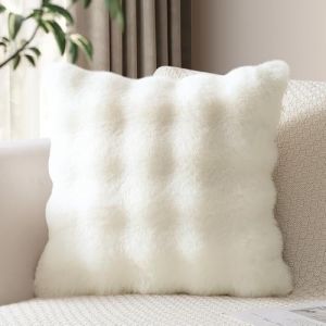 JOTOM Ensemble de 1 Housse de Coussin Moelleuse 45x45 cm Housse de Coussin D&eacute;corative Douce et Pelucheuse en Fausse Fourrure pour Canap&eacute;, Salon, Chambre 18x18 Pouces (Cr&egrave;me Blanc) (Jotom Europe, neuf)