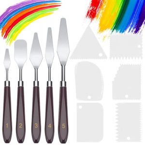 11 Pièces Ensemble de couteaux à peinture,5 Couteaux à Palette+6 Plastique Couteaux grattoirs,Couteaux à Peindre Acier Inoxydable,Palette Couteau,Peinture à l'huile Accessoires de Mélange de Couleur (Nadia.Nie, neuf)