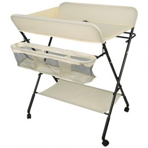 Homewell Table à Langer Pliable, Table à Langer Portable Avec Support De Rangement, Table à Langer Stable Et Sûre Adaptée à La Chambre Et Au Salon, 80 * 66 * 98cm(Roulettes) (muxixi, neuf)