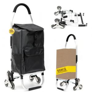 Chariot de courses pliable monte-escalier silencieux roues en caoutchouc stable avec compartiment isotherme sac isotherme sac de courses amovible avec roulettes 56 l (ELhome, neuf)