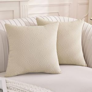 YSTELLAA Lot De 2 Decorative Housse Coussin 60x60, Housse De Coussin Super Doux Polyester, Cushion Covers avec Fermeture Eclair Cach&eacute;, pour Maison Salon Chambre Lit Clic Clac, Beige Clair (YSTELLAA, neuf)