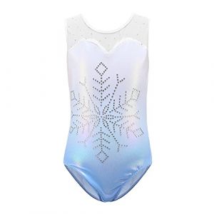 Sinoeem Justaucorps de Gymnastique Fille Manches Diamant Scintillant Couleur Dégradé Multicolore Leotard Ballet Longues Justaucorps Danse Fille pour Enfant (Bleu - sans Manches, 5-6 Ans) (MZYS-EU, neuf)