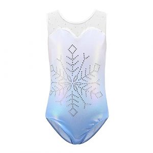 Sinoeem Justaucorps de Gymnastique Fille Manches Diamant Scintillant Couleur Dégradé Multicolore Leotard Ballet Longues Justaucorps Danse Fille pour Enfant (Bleu - sans Manches, 5-6 Ans) (Sinoem, neuf)