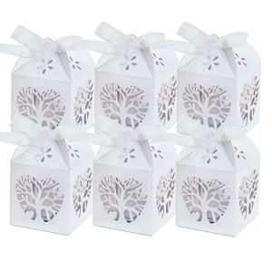 MKISHINE 25PCS Boîtes à Dragées Baptême Forme Arbre de Vie en Papier et Ruban pour première Communion, bonbonnière boîte Cadeau Mariage baptême Communion Confirmation Décoration Anniversaire (Sagesse_shop, neuf)