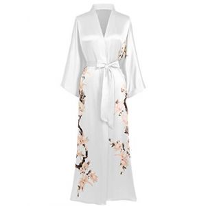 BABEYOND Kimono Robe de Nuit Femme Robe de Chambre Longue Robe de Nuit Floral Kimono Long Chemise de Nuit Kimono 53"/135cm (Blanc) (BABEYOND  FR, neuf)