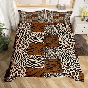 Safari Print Housse de Couette Zèbre Girafe Tigre Léopard Rayures Parure de Lit 240x260cm animal sauvage fourrure imprimé ensembles de housse de couette marron chambre décor faune peau texture (Bofanshangmao, neuf)