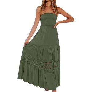 YPksajeg Robe éTé Femme Bustier Robe Femme Chic Et Elegant Maxi Longue Robes Dentelle AjouréE Froncé Ample DéContractéE Sexy Robes Taille Haute BohèMe Grande Taille pour De Plage Casual Vacances (HAITAILIAN, neuf)