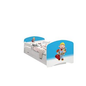 Happy Babies - LIT D'ENFANT DOUBLE FACE AVEC TIROIR Design moderne avec bords s&eacute;curis&eacute;s et matelas en mousse antichute 7 cm (Bob le Bricoleur, 180x90) (EuroTrip, neuf)