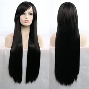 LINLINCD Anime Cosplay Perruque 11 Couleurs 80 cm Synthétique Long Cheveux Lisses Perruque Noir Gris Vert Bleu Violet Rose Postiche Cosplay Perruques pour Femmes Noir (qiu lai shan mao hang, neuf)