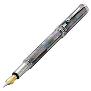 Xezo Maestro stylo plume, plume moyenne. Fabriqu&eacute; &agrave; la main avec incrustation de nacre noire. Plaqu&eacute; platine. &Eacute;dition limit&eacute;e, s&eacute;rialis&eacute;e. Pas deux pareils (XEZO, neuf)