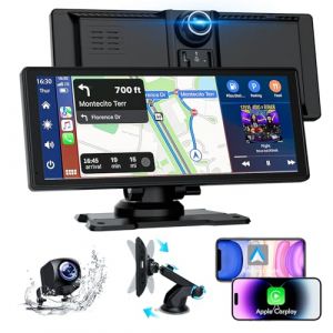 Carplay Voiture, 8.88" Autoradio Carplay pour Apple & Android avec HD 1080P Camera de Recul & Caméra Frontale, Navigation GPS, Bluetooth 5.2, Commande Vocale Mains Libres, Mirror Link, AUX, FM (SIA PRF-E, neuf)