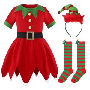 TAGVO Costume Elfe De No&euml;l pour Fille, Costumes de No&euml;l pour Enfants, D&eacute;guisement Lutin de no&euml;l pour Fille Elfe de No&euml;l, Ensemble de Costumes d'elfe de No&euml;l pour No&euml;l Nouvelle Ann&eacute;e Cosplay Mascarade (lipsd eu, neuf)
