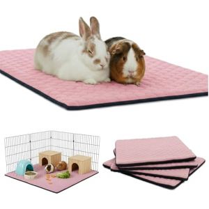 NEO SOLVO Lot de 4 Tapis Liti&egrave;re Polaire pour Cochon d'Inde et Lapin - Absorbant et Imperm&eacute;able - Lavable - Cage et Enclos - 140 x 70 cm - Rose (Neo Solvo, neuf)