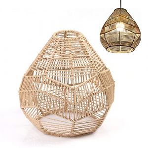 Abat-Jour en Corde de Papier Tiss&eacute; &Agrave; La Main, Abat-Jour Suspendu en Boh&egrave;me, Abat-Jour de Plafond Boho Vintage, Abat-Jour de Remplacement pour Lustres Lampadaire Suspension, D&eacute;coration de Lampe (Pomurom, neuf)