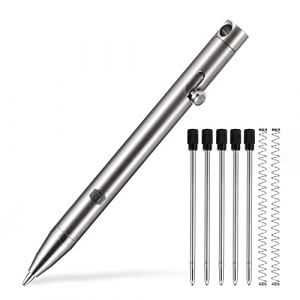 KeyUnity KP00 Stylo À Bille En Alliage De Titane Avec Recharges Bonus, Stylo En Métal Rétractable Pour Une Utilisation Quotidienne Signature, Pointe Fine, Encre Noire (Argent) (KU Direct-EU, neuf)