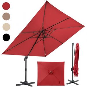 RELAX4LIFE Parasol Déporté Rectangulaire 3x3M, Parasol de Jardin Exterieur Inclinable et Rotative 360° par Pédale en Polyester Anti-UV avec 8 Baleines pour Plage Jardin Patio Café Bistro(Rouge) (RELAX4LIFE, neuf)