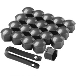 QitinDasen 20 Pi&egrave;ces 19 mm Voiture Roue Cache-&Eacute;crous, Bouchon &agrave; Vis de Moyeu de Voiture Universel, Cache-&Eacute;crou de Pneu Hexagonal avec Outil de Retrait (Gris) (FULARR-FR, neuf)