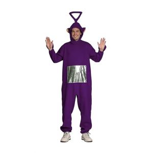 Partychimp Costume de personnage TV pour adultes, combinaison onesie en peluche, d&eacute;guisement amusant pour carnaval et jeux de r&ocirc;le, combinaison pyjama &agrave; capuche unisexe (Violet, S) (Partychimp, neuf)