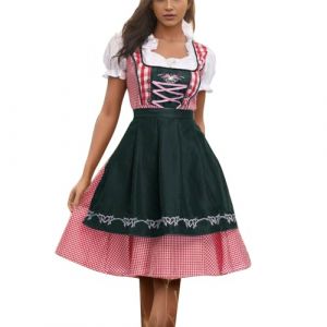 Robe Femme Dirndl Bavi&egrave;re Midi avec Tablier pour Inclus Parfait Oktoberfest Folklorique Tenue Bavaroise Traditionnelle Costume de Carnaval Id&eacute;al Bi&egrave;re F&ecirc;te Set (HUAOPYU, neuf)