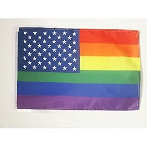 AZ FLAG - Drapeau Arc-en-Ciel USA - 45x30 cm - Pavillon Lgbt - Gay Américain - Rainbow 100% Polyester Avec Deux Cordelettes - 20g (AZ-FLAG, neuf)
