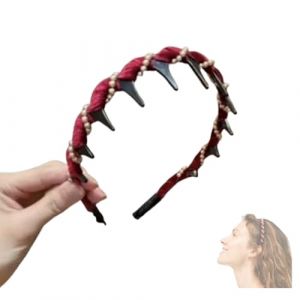Serre-tête vintage en fausses perles avec tête de mort, élégant serre-tête tressé pour femme avec dents, serre-tête en zigzag, serre-tête de mariée en strass pour fête de mariage (red) (chunshengtuyu, neuf)