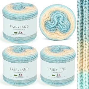 Aeelike Laine Crochet D&eacute;grad&eacute; de Couleur, 400 g (4 x 100 g) de Laine &agrave; Tricoter, D&eacute;grad&eacute; de Couleur, Super Douce, Pelote de Laine pour Crochet, Pull &Eacute;l&eacute;gant, Chapeau, &Eacute;charpe, Bleu Jaune (EuErYang, neuf)