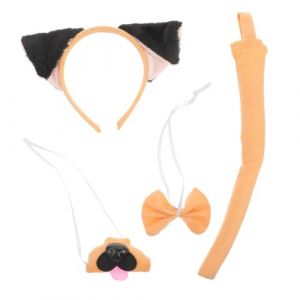 LIFKOME Set Déguisement Animal Chien avec Oreilles Queue Nez et Nœud pour Fête Accessoire Cosplay Garçon Fille et Adulte Costume Animal Festif (Lmposing, neuf)