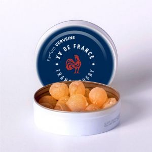 Bo&icirc;te de Bonbons Officielle Coupe du monde France Rugby Ovalie Original (Verveine) (La compagnie des confiseurs, neuf)