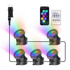 NATPOW Lampes Solaires de Bassin Lot de 5 Spots sous-Marins RGB Lampe Solaire Exterieur avec Télécommande IP68 Etanches Multicolores pour Aquarium, Jardin, Cour, Piscine, Fontaine (LKA2 Store, neuf)