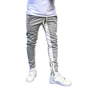Pantalon De Jogging Homme Pantalon Sport Rayures Contrast&eacute;Es Taille Elastique Pantalon D'Entra&icirc;Nement Activewear Pantalons De Surv&ecirc;Tement, Pantalon De Jogging pour Homme en Coton avec Poches Zipp&eacute;E (⭐⭐⭐⭐⭐5.0 Zhiyao, neuf)