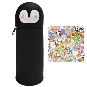 Trousse Scolaire Animal Trousse Ecole 2 en 1 en Silicone Souple avec Animal Autocolant - Kawaii Trousse à Crayons Scolaire Enfant Étui École Fourni (Pingouin) (Baipin, neuf)