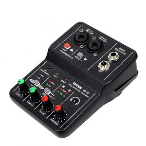 Interface audio professionnelle 16 bits/48 kHz Mini USB Interface audio Carte son 2 entrées et 2 sorties avec câble d'alimentation fantôme 48 V USB-B Équipement d'enregistrement de studio pour (xilelex, neuf)